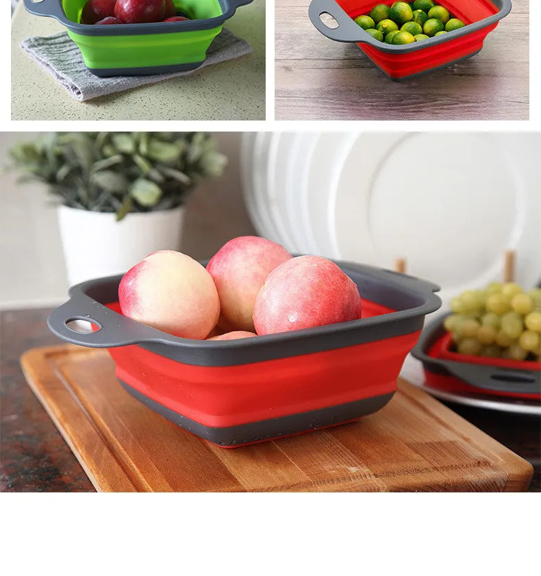 Silicone Folding Drain Basket - Collapsible Strainer & Colander for Fruits and Vegetables