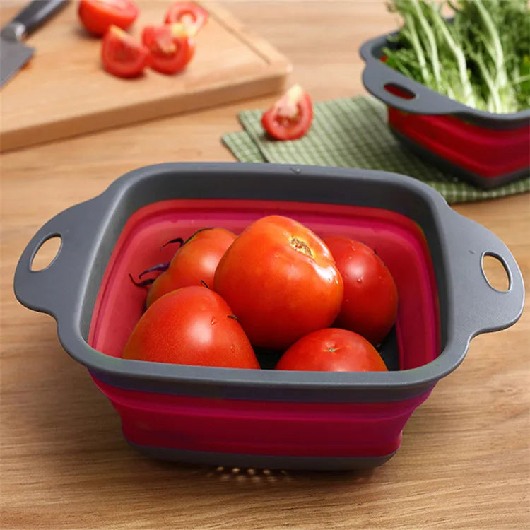 Silicone Folding Drain Basket - Collapsible Strainer & Colander for Fruits and Vegetables