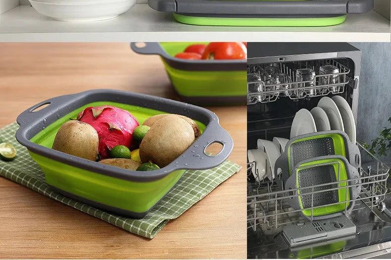 Silicone Folding Drain Basket - Collapsible Strainer & Colander for Fruits and Vegetables