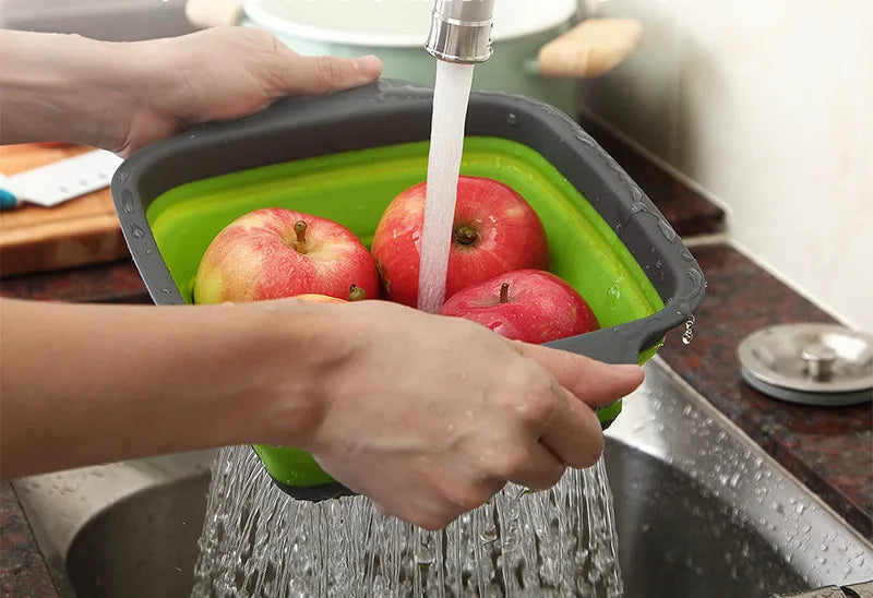 Silicone Folding Drain Basket - Collapsible Strainer & Colander for Fruits and Vegetables