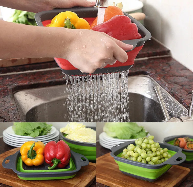 Silicone Folding Drain Basket - Collapsible Strainer & Colander for Fruits and Vegetables