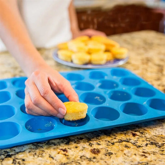 24-Hole Non-Stick Silicone Mini Muffin & Cupcake Pan - Versatile 3D Mold for Baking, Soap, Candy, and More